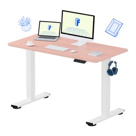 FLEXISPOT EN1 One-Piece Standing Desk, 48 x 24 Inches Electric Height Adjustable Desk for Home Office (White Frame + Pink Desktop)