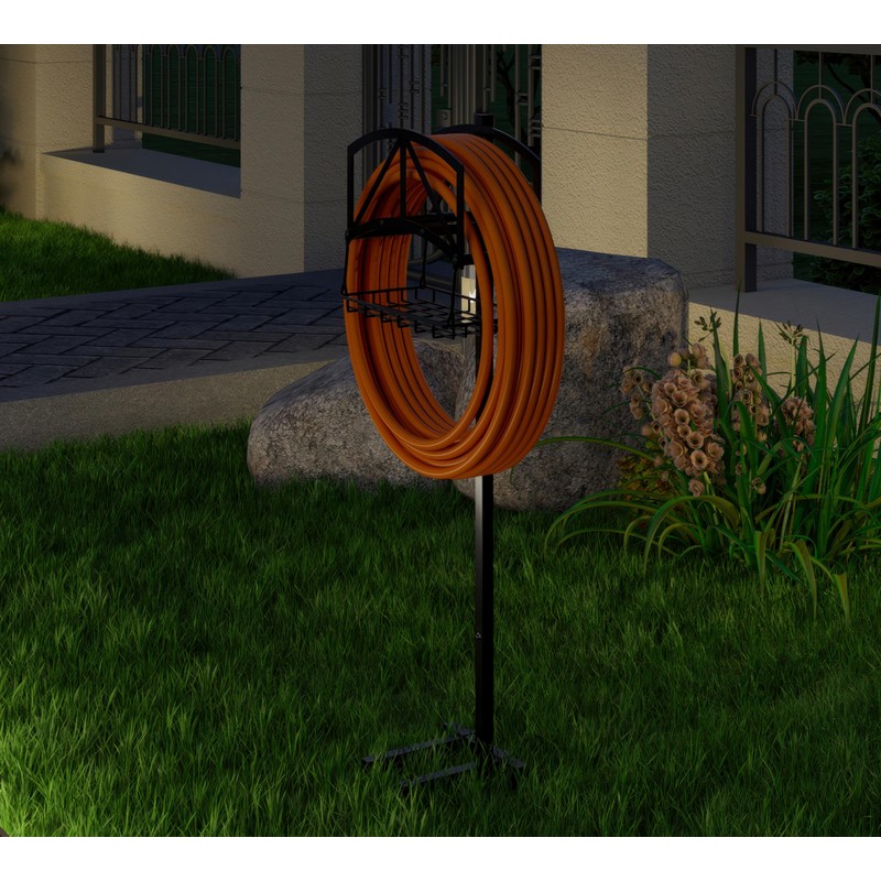 Fire Beauty Garden Hose Holder with Storage Basket,Heavy-Duty,80+lb Capacity,Rust-Proof Stainless