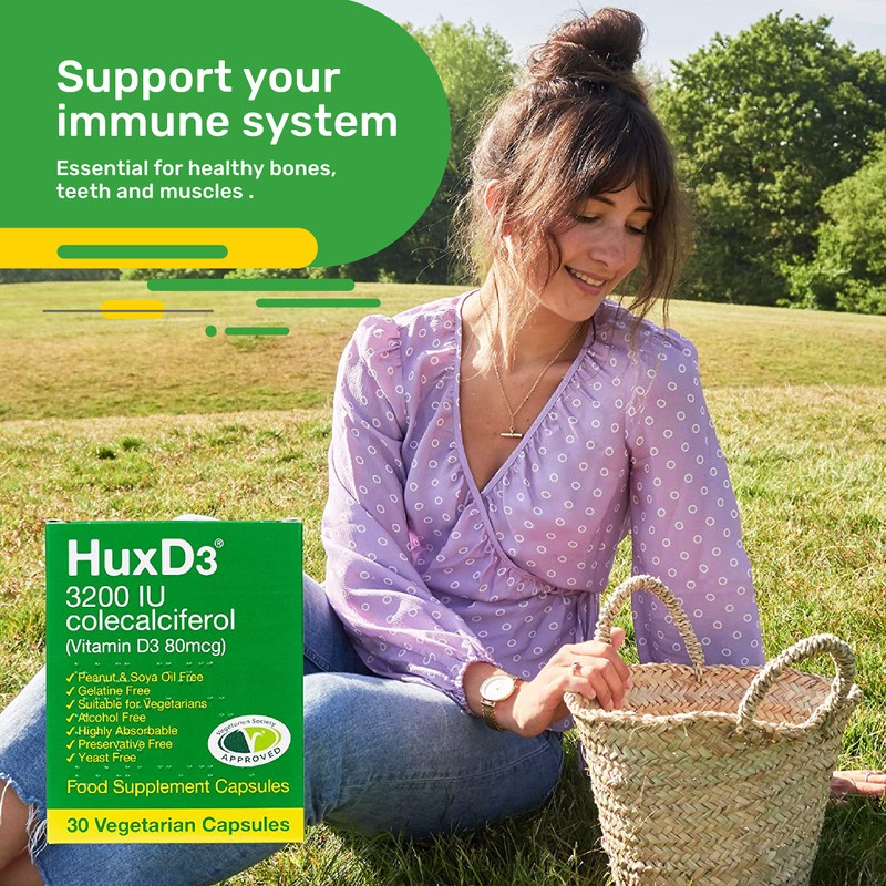 Hux D3 Vitamin 3200iu, Huxley Europe, Vegetarian Capsules, Suitable for
