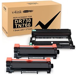 v4ink Compatible Drum and Toners_Cartridges_Printer Replacement for Brother DR730 TN760 (1Drum+2Toner, Design V3) for HL-L2350DW HL-L2370DW HL-L2390DW L2395DW DCP-L2550DW MFC-L2710DW L2730DW L2750DW