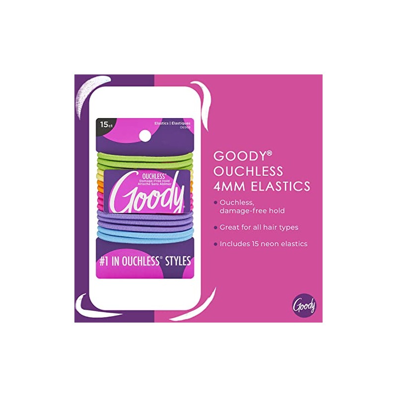 Goody WoMens Ouchless elásticos, Neón, 15 unidades
