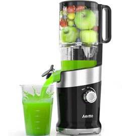 Juicer Machines, Aeitto Cold Press Juicer,4.9" Wide Mouth Fits for Whole Fruits and Vegetables, Slow Masticating Juicer Easy to Clean, High Juice Yield,Black