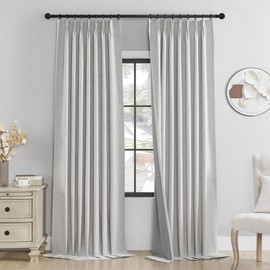 Cniuyhi Full Blackout 102 Inches Long Pinch Pleat Curtains for Living Room, Natural Linen Blended Back Tab Curtains Thermal Insulated Patio Door Pleated Drapes with Hooks, 40" W x 102" L, 1 Panel
