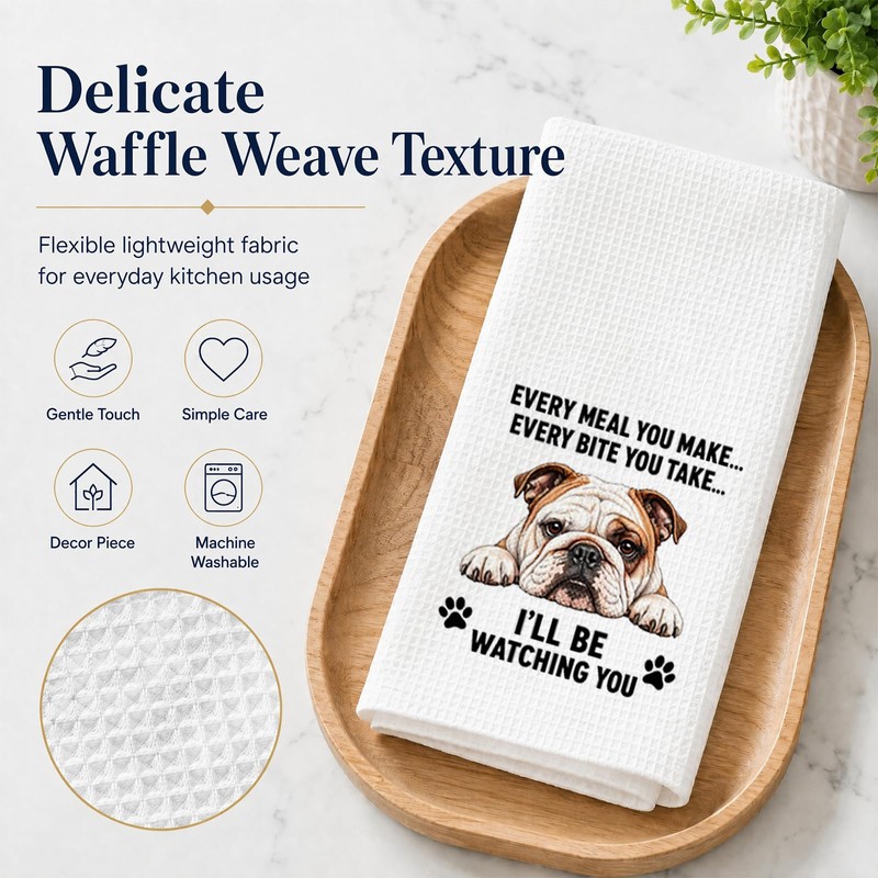English Bulldog Gifts for Women, Bulldog Dish Kitchen Towel