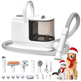 Bunfly Dog Grooming Kit & Dog Hair Vacuum, 3.5L Capacity Pet Grooming Vacuum with 13000kpa Strong Suction 99% Pet Hair,17 Tools Shedding Pet Hair, Home Cleaning -White
