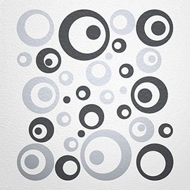 WANDfee® Wall Tattoo, Circles, Dots, 50 Stickers, Colour Choice For Children's Bedroom, Living Room, Hallway, Bathroom, Kitchen, Tile Stickers, grey