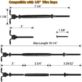 Toscoco 20 Pack 1/8" Black Cable Railing Kit 180° Adjustable Angle Swage Toggle Turnbuckle Hardware for Wood Post, DIY Stair Deck Cable Railings, T316 Marine Grade Stainless Steel- 20 Cable Runs