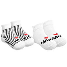 WeddHuis 2 Pairs Baby Cotton Socks I Love Mom + I Love Dad Newborn Toddler Boys Girls Sweet Little