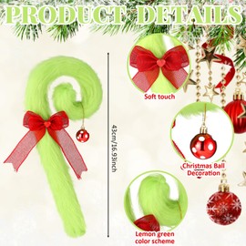 Janinka Christmas Candy Cane Wreath Ornament Lime Green Furry Hanging Wall Door Decorations Xmas Christmas Wall Decor Front Door Garland Decorations Holiday Sign for Tree Indoor Outdoor Home Window