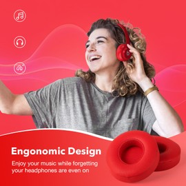 Yizhet 1 Paar Ersatz Ohrpolster Kompatibel mit Beats Solo 2 Solo 3 Wireless Bluetooth Kopfhörer mit Premium Memory-Schaum & Proteinleder (Rot)