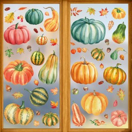 Fall Pumpkin Glass Window Clings, 57Pcs Fall Window Clings for Glass Windows, Pumpkin Windows Decals Stickers for Thanksgiving Autumn Home Party Decorations