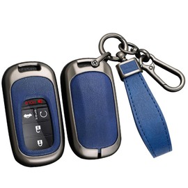 ontto Leather Key Fob Case with Keychain Metal Car Key Cover Compatible with Honda Accord Civic HR-V CR-V Pilot Sport SI EX EX-L Touring 2022 2023 Key Remote Blue