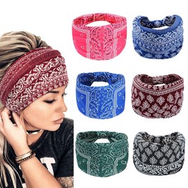Women's Wide Sports Headband & Head Scarf - Bohemian Knotted Printed Design, One Size B- 3 15ea