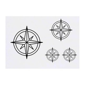 4 x 'Travel Compass' Temporary Tattoos - Water Resistant, Skin-Safe, Non-Toxic Transfers, Mixed Sizes (TO00084712)