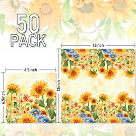 JarThenaAMCS 50Pcs Sunflower Paper Napkins Watercolor Yellow Flower Disposable Party Napkin Summer Luncheon Dinner Napkin Decorative for Birthday Baby Shower Table Supplies
