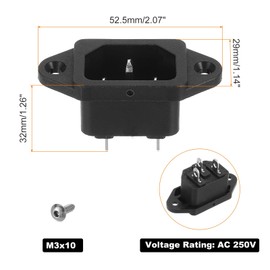 uxcell C14 Panel Mount Plug Adapter AC 250V 10A /5A 3 Pins IEC Inlet Module Plug Power Connector Socket Straight with Screws 2pcs