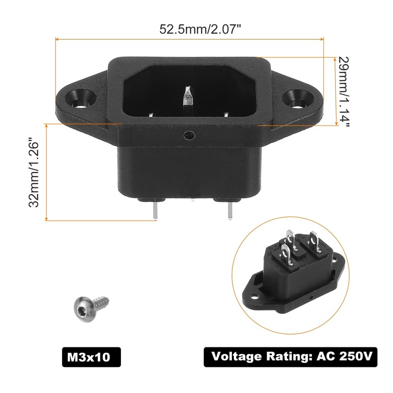 uxcell C14 Panel Mount Plug Adapter AC 250V 10A /5A