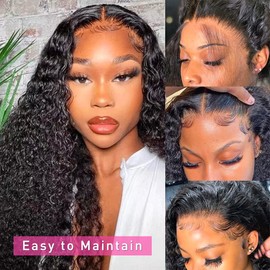 Deep Wave Lace Front Wigs Human Hair Pre Plucked 13X4 Deep Curly Lace Frontal Wigs 20 Inch Human Hair Wigs for Black Women Glueless Wigs Lace Frontal Closure Wigs Pre Plucked with Baby Hair Natural Black