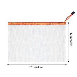 HLDInie Mesh Zipper Pouch Bag,A3 Zipper Bag for Organizing Storage, Waterproof Zipper Pouch, 17" x 12"/44cm x 32cm, File Bag for School and Office Supplies (Orange)