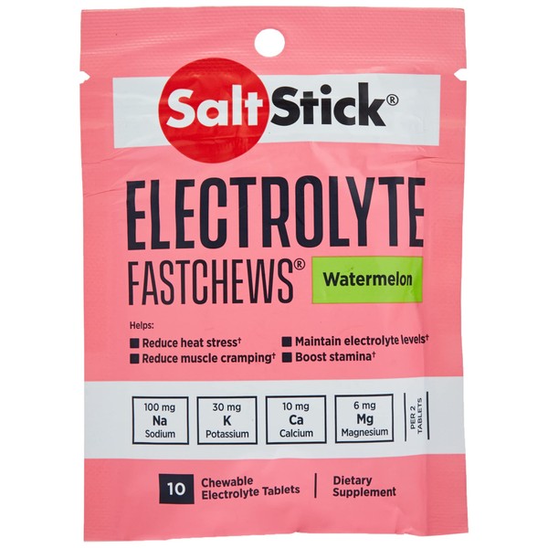 SaltStick Fastchew Electrolyte Replacement Tablets for Rehydration, Packet of 10 Tablets, Watermelon, 10 Count