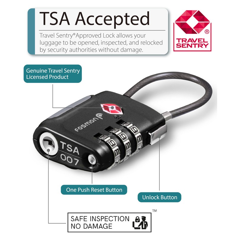 Fosmon TSA Approved Cable Locks for Luggage, Suitcase, Gun Case