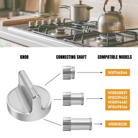 WISINY W10594481 W10766544 Gas Range Stove Knobs Compatible with Whirlpool Gas Stove Knobs WCG97US0DS00 WCG97US6DS00 Replaces W10766544 W10818230 W10339442 W10828837 W10698166