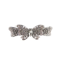 Ladies 9cm Vintage Look Crystal Hair Barrette Grey Butterfly (Grey)