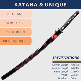entez Katana Sword 1095 High Carbon Steel - Sharp Blade, Premium Quality for Outdoor Use and Collectin