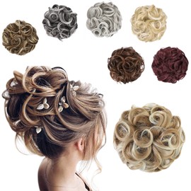 Elaine Big Messy Bun Extension Curly Hair Buns Hair Pieces for Women Synthetic Wavy Large Scrunchies Thick Updo Ponytail (Strawberry Blonde Tip Bleach Blonde -#46)