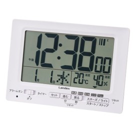 LANDEX YT5278WH Alarm Clock, Radio Wave, White, Neo Plus Timer, Digital Timer, Light Included, Automatic Illumination