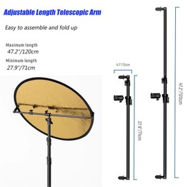 YUOCU Extendable Reflector Holder Arm with 78.7"/2m Tripod Light Stand, Photo Telescopic 25.5" to 47.2" Boom Arm 360° Swivel Reflector Bracket for Product Portrait Studio Outdoor Photography