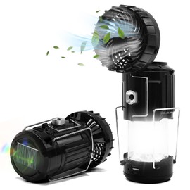 Civikyle 1-Stück Camping USB Ventilator mit Licht Solar LED Campinglampe Akku Aufladbar Batteriebetrieben Laterne Leuchte Außen Camping Zubehör Gadgets