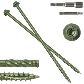 #14 x 10 Wood Structural Screws 50 Pack Hex Head Lag Screws, Rust Resistant Timber Screws for Timber/Log/Landscaping Wood (Green)