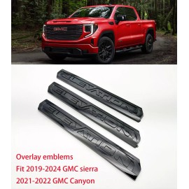 GMC Overlay 3PC Gloss black Door Rear Elevation Emblem 2019+ Sierra 1500 2021+Canyon