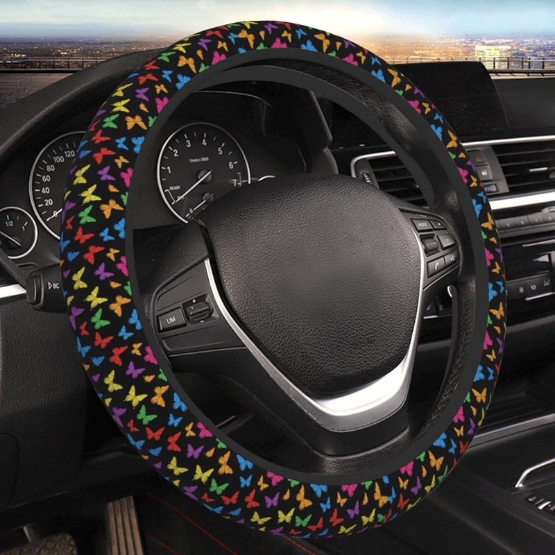 Colorful Butterfly Print Steering Wheel Cover
