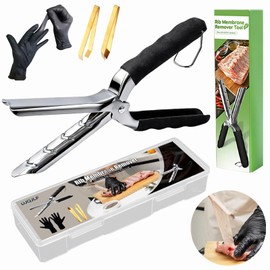 Rib Membrane Removal Tool – 304 Stainless Steel Pork Peeler & Meat Fat Trimmer for Beef, Pork & Ribs, Full-Rubber Non-Slip Grip with Nitrile Gloves, Tweezers & Storage Case