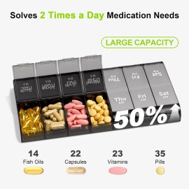 Daviky XL Large Weekly Pill Organizer 2 Times a Day, Extra Big 7 Day Box Black