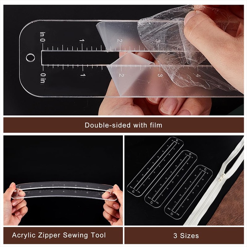 PH PandaHall 6pcs 3 Sizes Zipper Making Templates, Clear Acrylic
