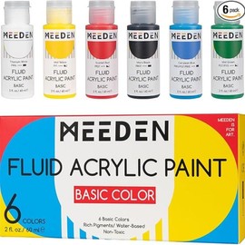 MEEDEN Fluid Pastel Acrylic Paint Set, 24-Color Set (2 oz, 60 ml), Vibrant, Rich Pigments, Non-Toxic High Flow Art Paints springtok - Color: Basic Color