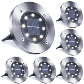 Toodour 6 Pack Solar Ground Lights Outdoor, 8 LED Waterproof Solar in-Ground Disk Lights for Garden Driveway Lawn Pathway Yard Pool Step, White
