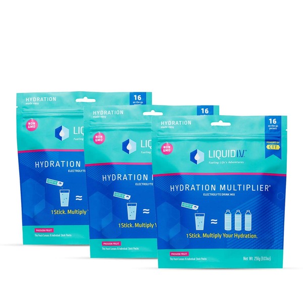 Liquid I.V. Hydration Multiplier, Electrolyte Powder, Easy Open Packets, Supplement Drink Mix (Passion Fruit) (48)