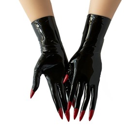 GREEFEI Black Latex Short Gloves with Nails, Rubber Gloves, Unisex, Handmade, Latex Costumes for Party, Cosplay, black