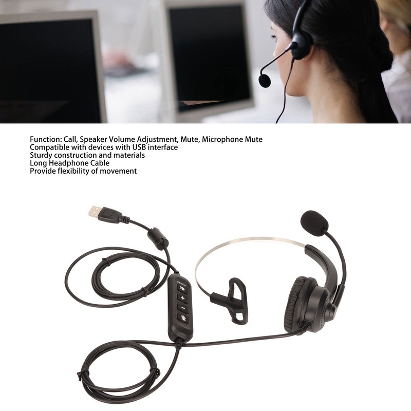 USB Business Headset Noise Reduction Single Sided Ear Headphone Supports