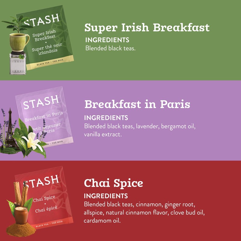 Stash Tea Black Tea Variety Pack Sampler Assortment - Caffeinated,