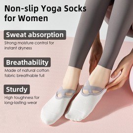 Marsolina Yoga Pilates Grip Socks for Women-Non Slip Grip & Straps for Training, Home, Hospital, Barefoot-Classic