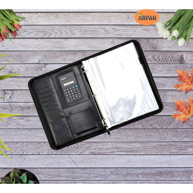 Arpan Ringbinder Folio with Zipper & Calculator Portfolio Folder Case