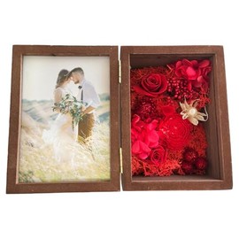 Q-FLA 813085 Arrangement Photo Frame, Preserved Flowers, Brown, Red, Mother's Day, Gift