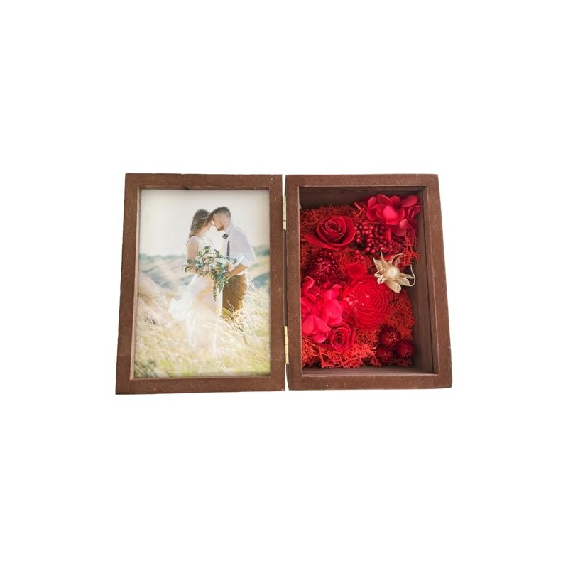 Q-FLA 813085 Arrangement Photo Frame, Preserved Flowers, Brown, Red, Mother's