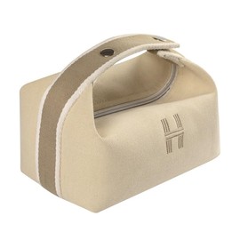 Cosmetic Bag Canvas Travel Makeup Bag Coin Bag Portable Toiletry Bag Cosmetic Accessory Organiser with Zipper (Cream)