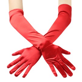 JUNART Long Satin Gloves,Elegant Elbow Length Gloves for Opera Party, Wedding, Evening Dresses,Carnival Costume, Dance (Red)